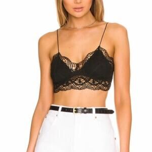 Free People Intimately Black Mariana Cotton Bralette Sz XS NWT